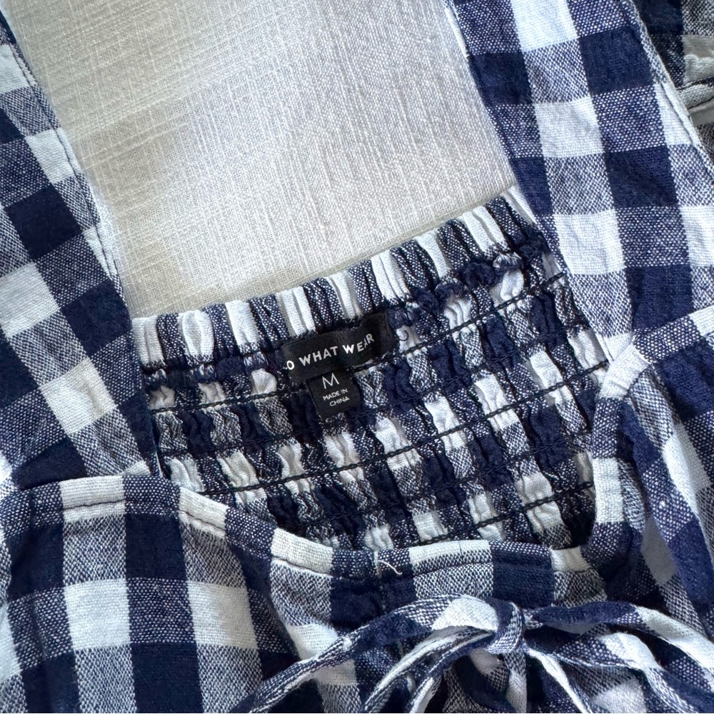 Who What Wear Sleeveless Lace-Up Dress in Navy Gingham, Medium - Picture 5 of 10